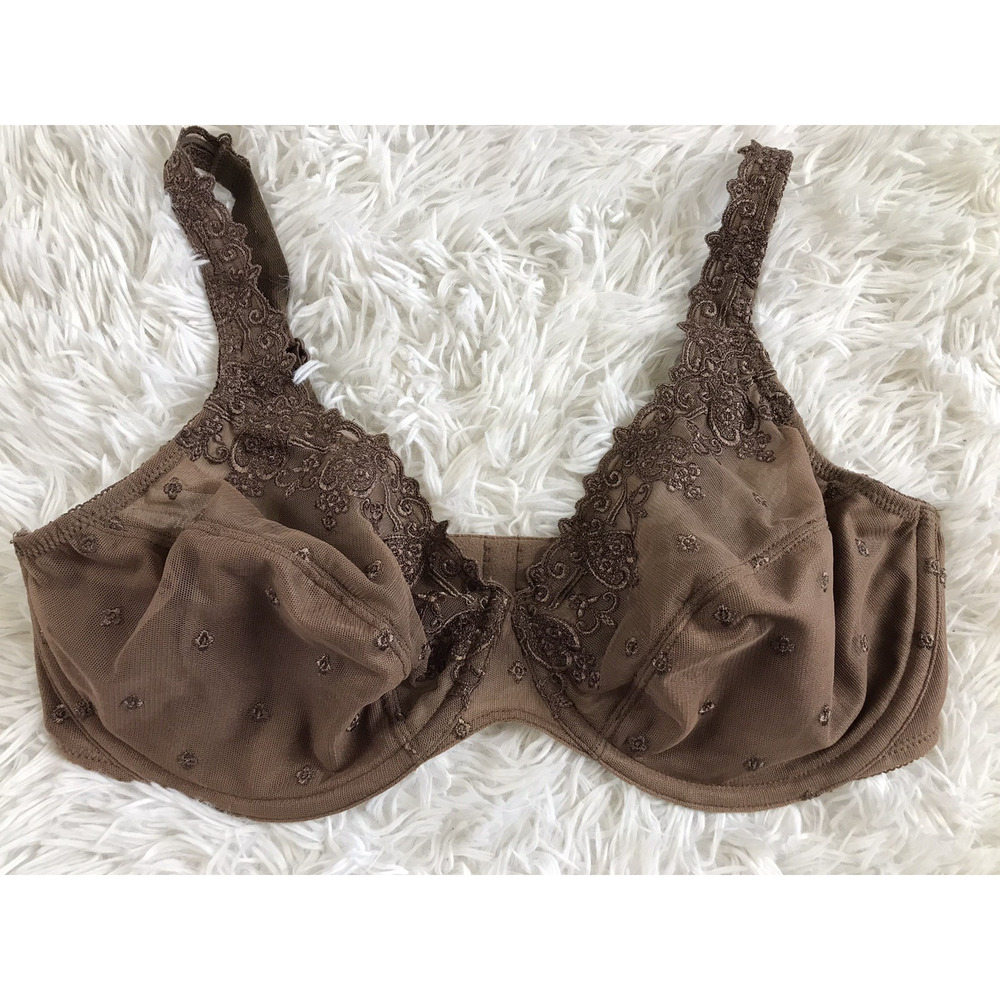 Vintage BALI 3573 Lace sz 40D Floral Embroidered unlined UW Bra Cafe Mocha Sheer